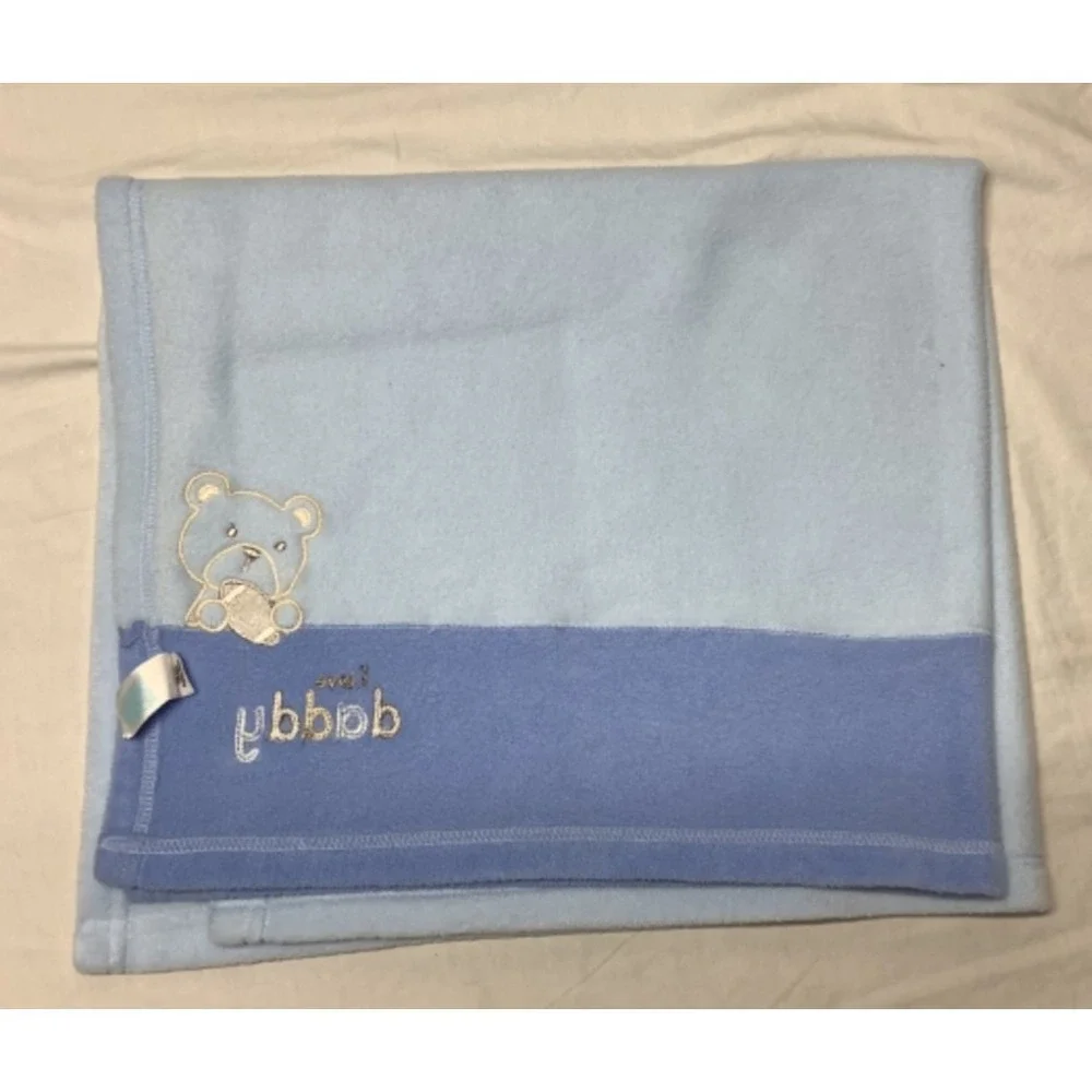 Carters Child Of Mine Baby Blanket Blue Teddy Bear I LOVE DADDY Fleece Lovey